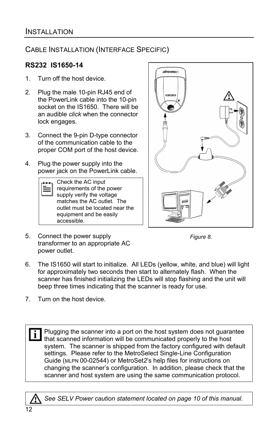 Cable installation (interface specific), Rs232 (is1650-14), Rs232 is1650-14 | Metrologic Instruments FOCUSE IS1650 User Manual | Page 16 / 52