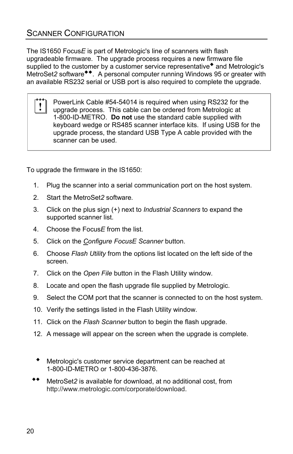 Upgrading the flash rom firmware, Upgrading the firmware | Metrologic Instruments FOCUSE IS1650 User Manual | Page 24 / 52