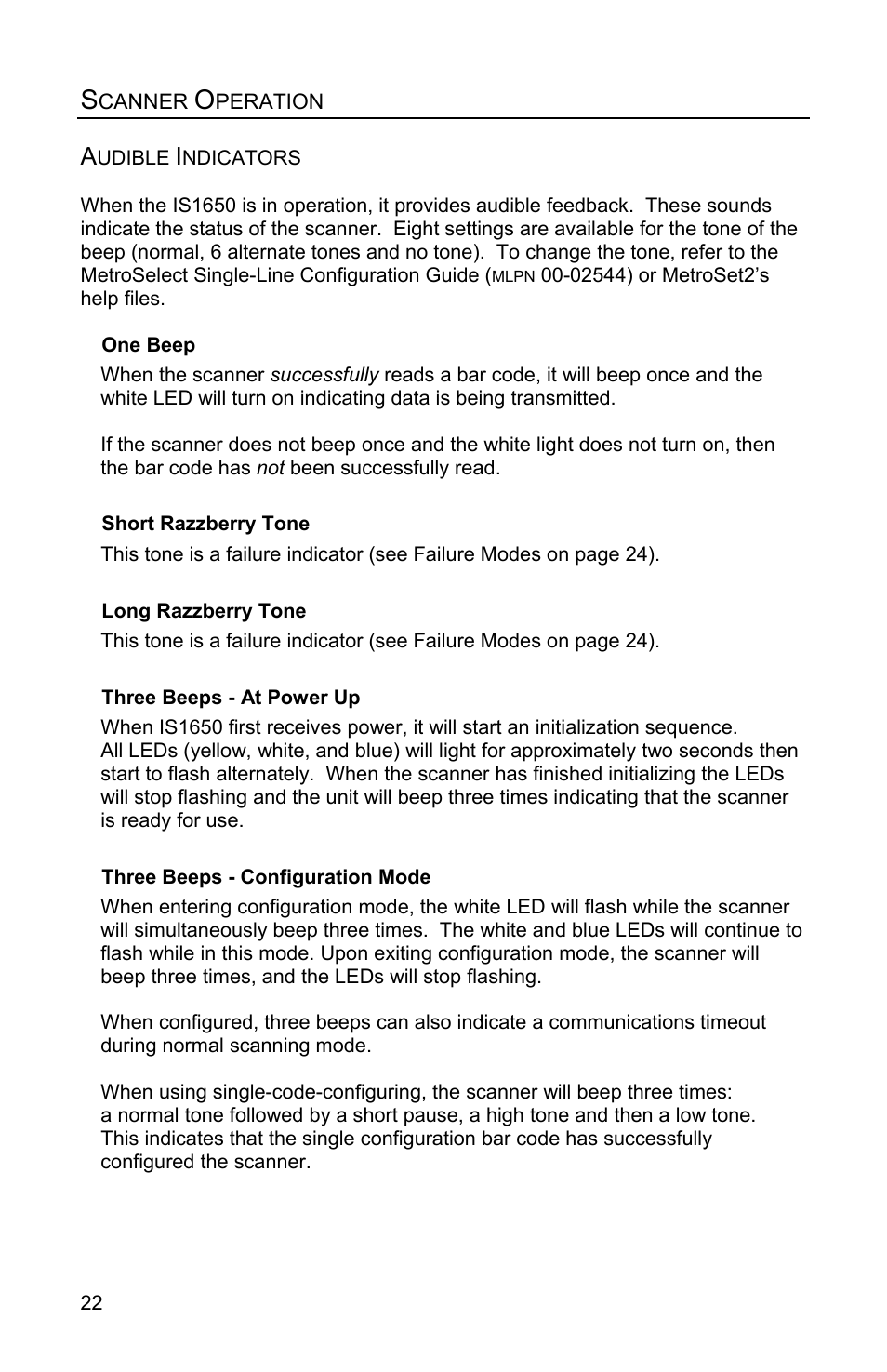 Audible indicators | Metrologic Instruments FOCUSE IS1650 User Manual | Page 26 / 52