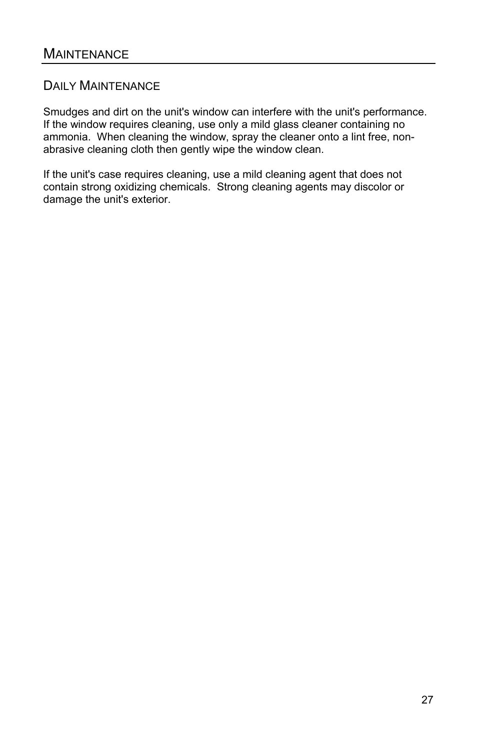 Maintenance, Aintenance, Daily maintenance | Metrologic Instruments FOCUSE IS1650 User Manual | Page 31 / 52