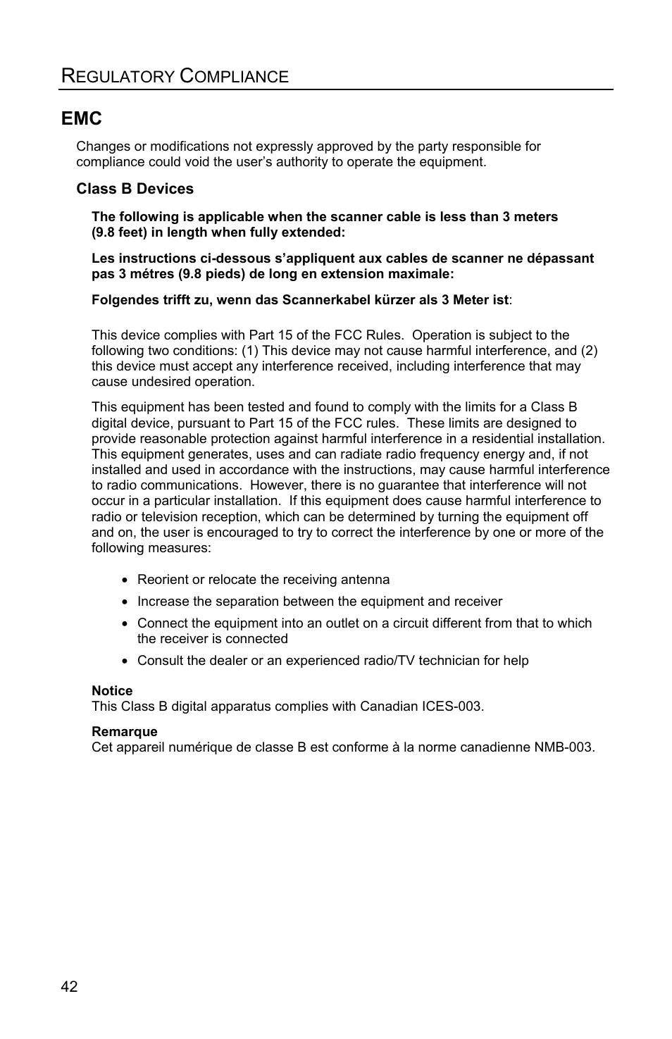 Class b devices | Metrologic Instruments FOCUSE IS1650 User Manual | Page 46 / 52