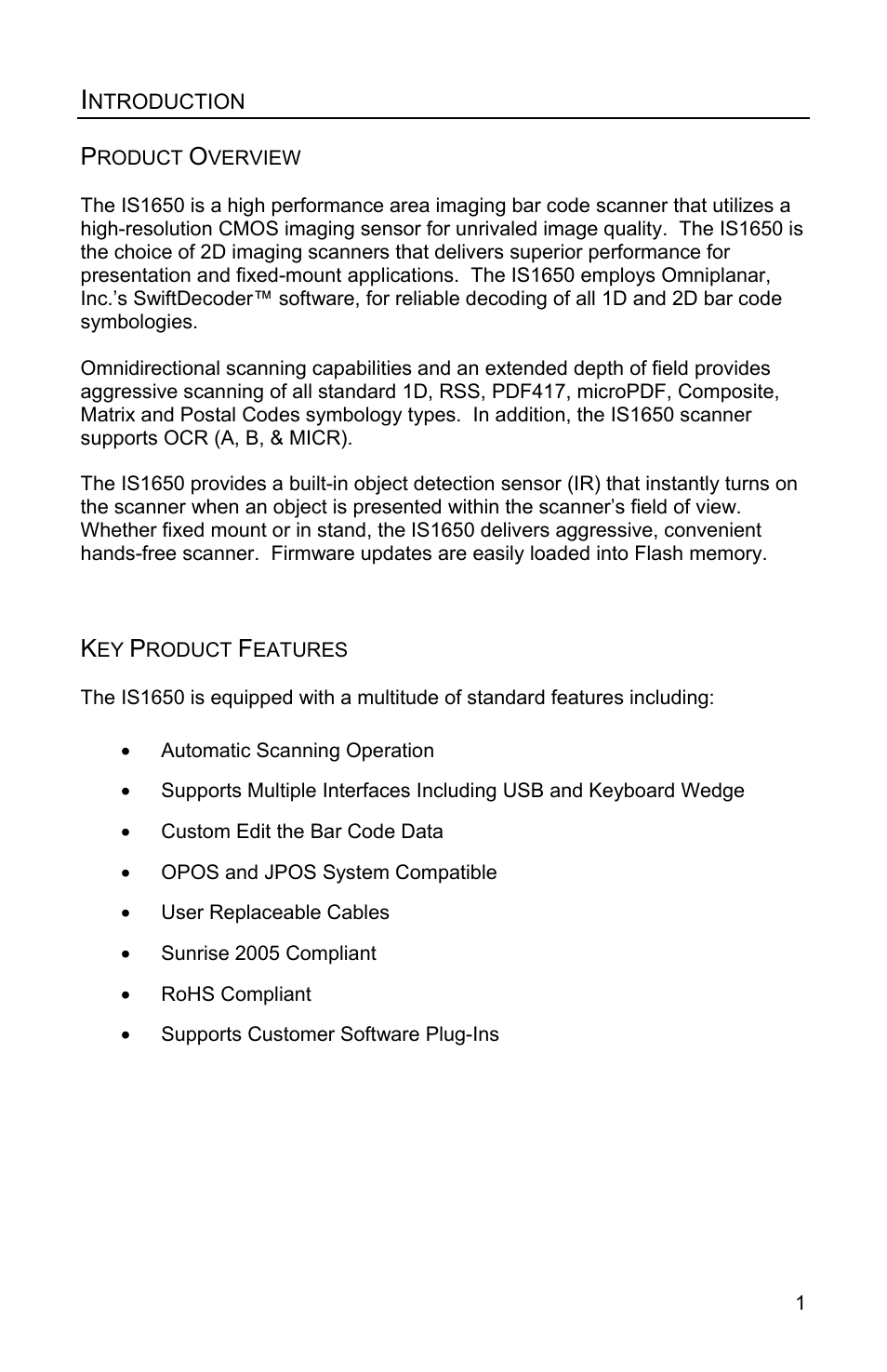 Introduction, Product overview, Key product features | Ntroduction | Metrologic Instruments FOCUSE IS1650 User Manual | Page 5 / 52