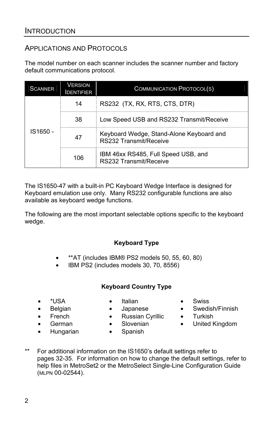 Applications and protocols | Metrologic Instruments FOCUSE IS1650 User Manual | Page 6 / 52