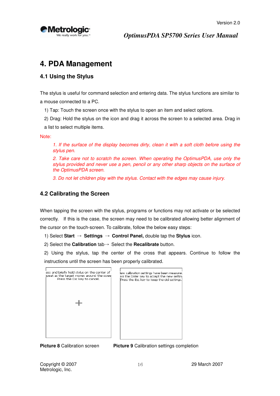 Pda management, Optimuspda sp5700 series user manual | Metrologic Instruments SP5700 Series User Manual | Page 16 / 67
