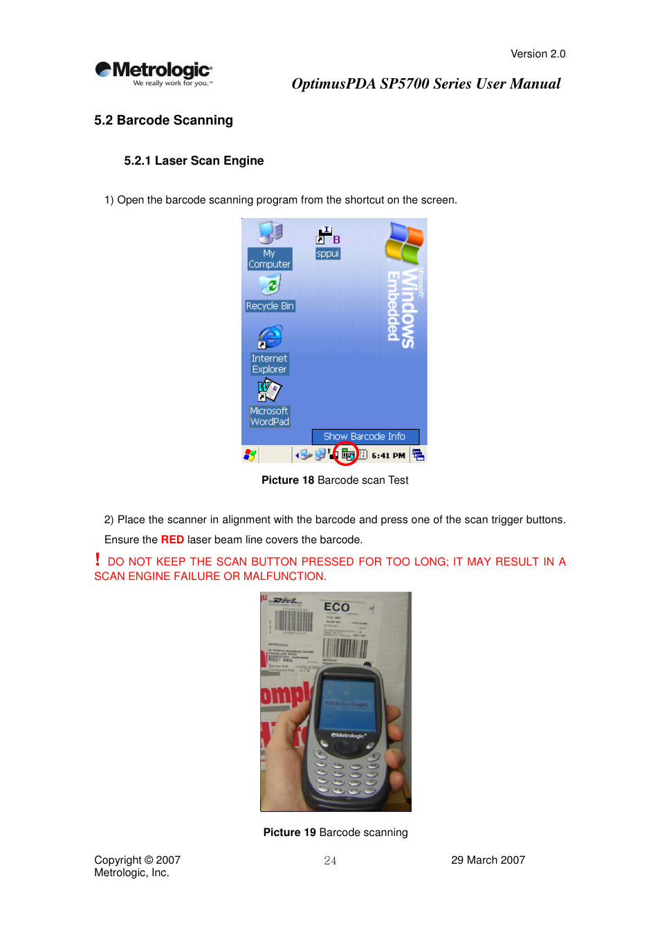 Optimuspda sp5700 series user manual | Metrologic Instruments SP5700 Series User Manual | Page 24 / 67