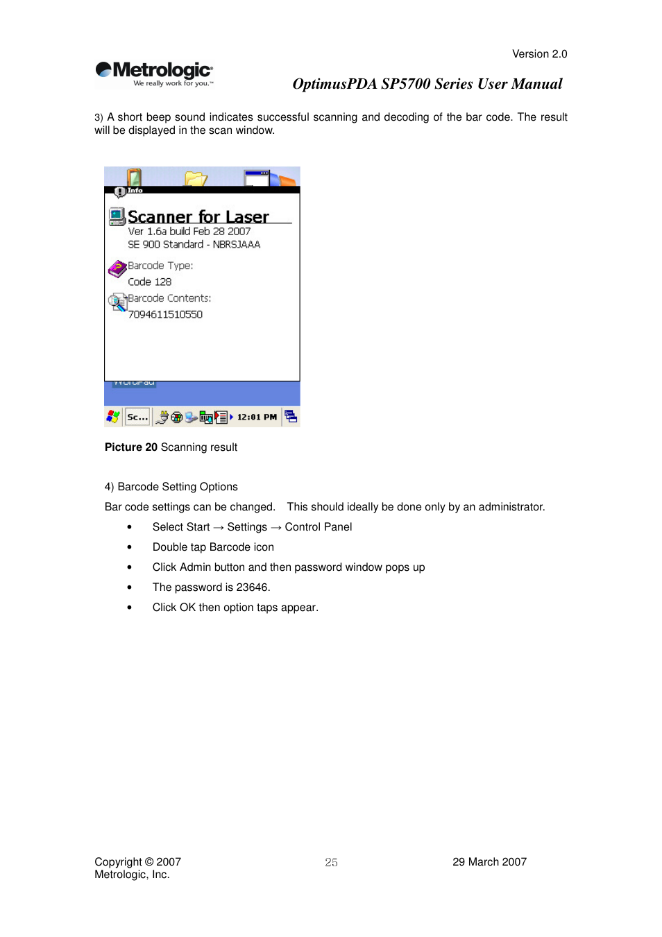 Optimuspda sp5700 series user manual | Metrologic Instruments SP5700 Series User Manual | Page 25 / 67