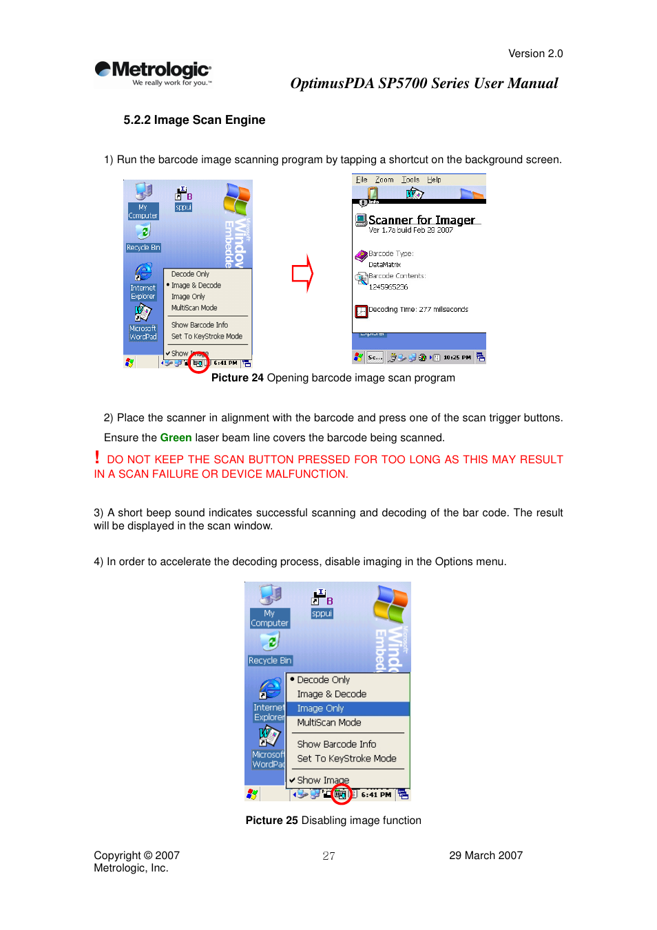 Optimuspda sp5700 series user manual | Metrologic Instruments SP5700 Series User Manual | Page 27 / 67