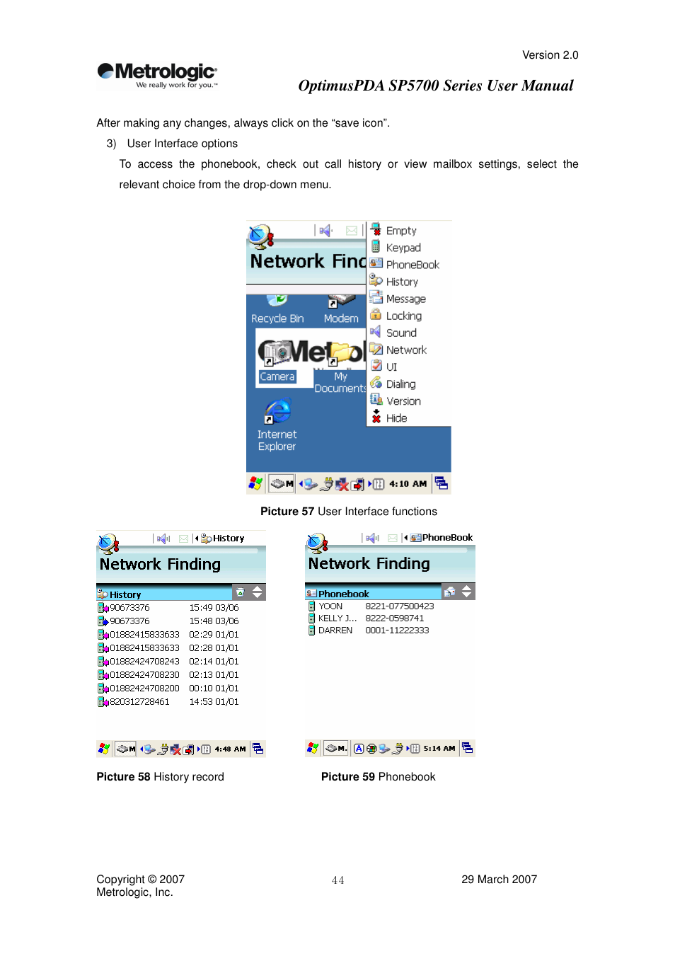 Optimuspda sp5700 series user manual | Metrologic Instruments SP5700 Series User Manual | Page 44 / 67