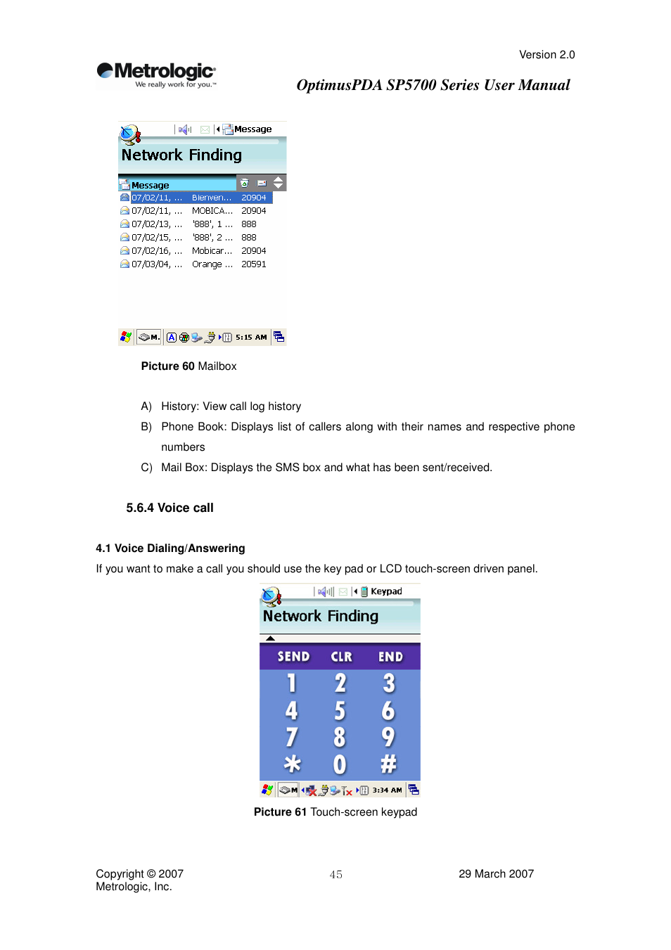 Optimuspda sp5700 series user manual | Metrologic Instruments SP5700 Series User Manual | Page 45 / 67