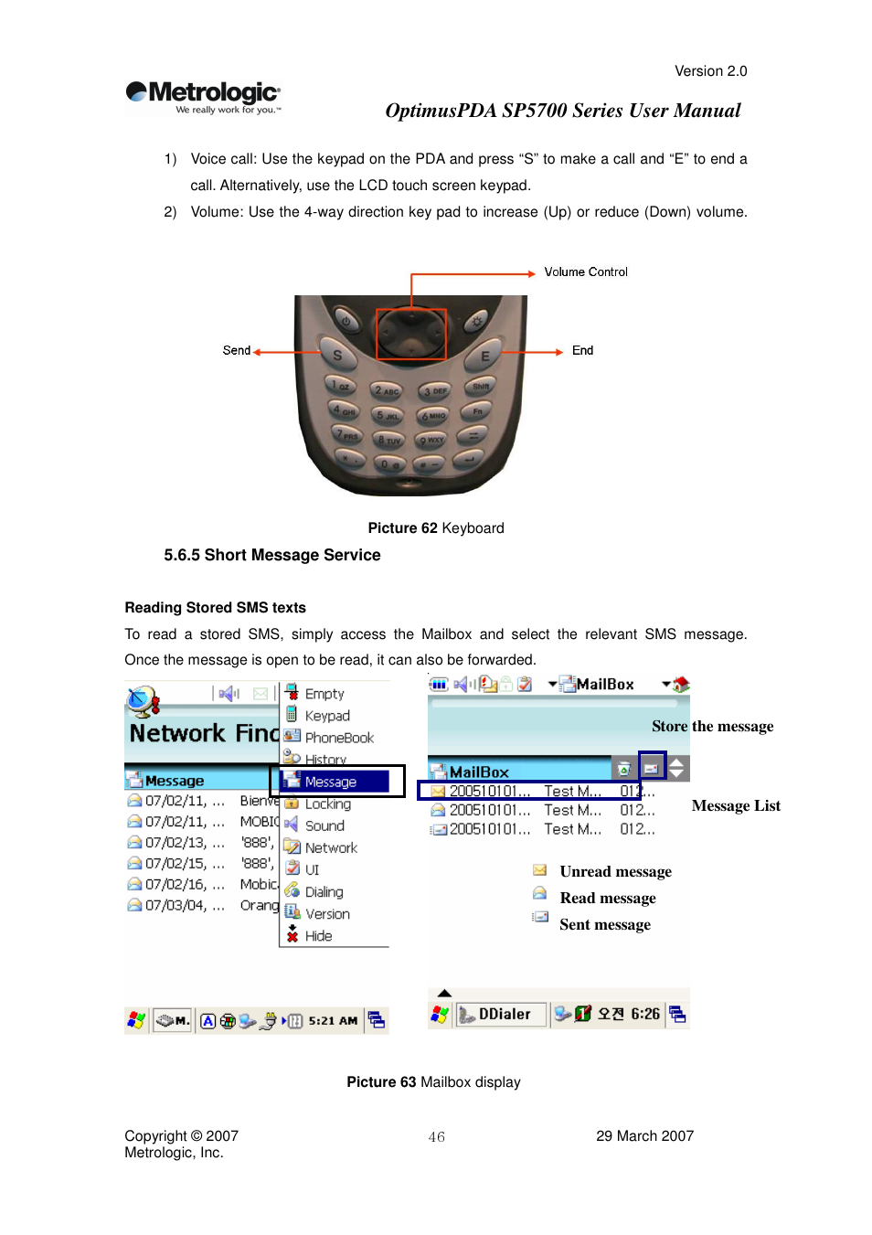 Optimuspda sp5700 series user manual | Metrologic Instruments SP5700 Series User Manual | Page 46 / 67