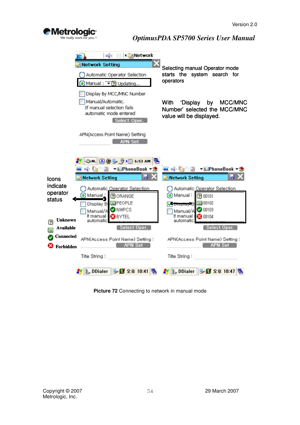 Optimuspda sp5700 series user manual | Metrologic Instruments SP5700 Series User Manual | Page 54 / 67