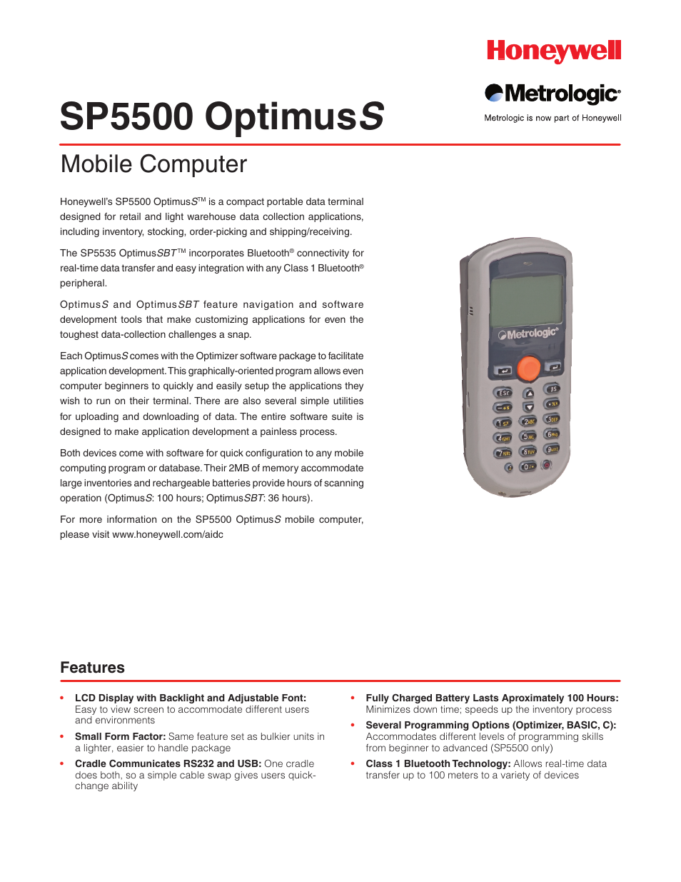 Metrologic Instruments SP5500 User Manual | 2 pages