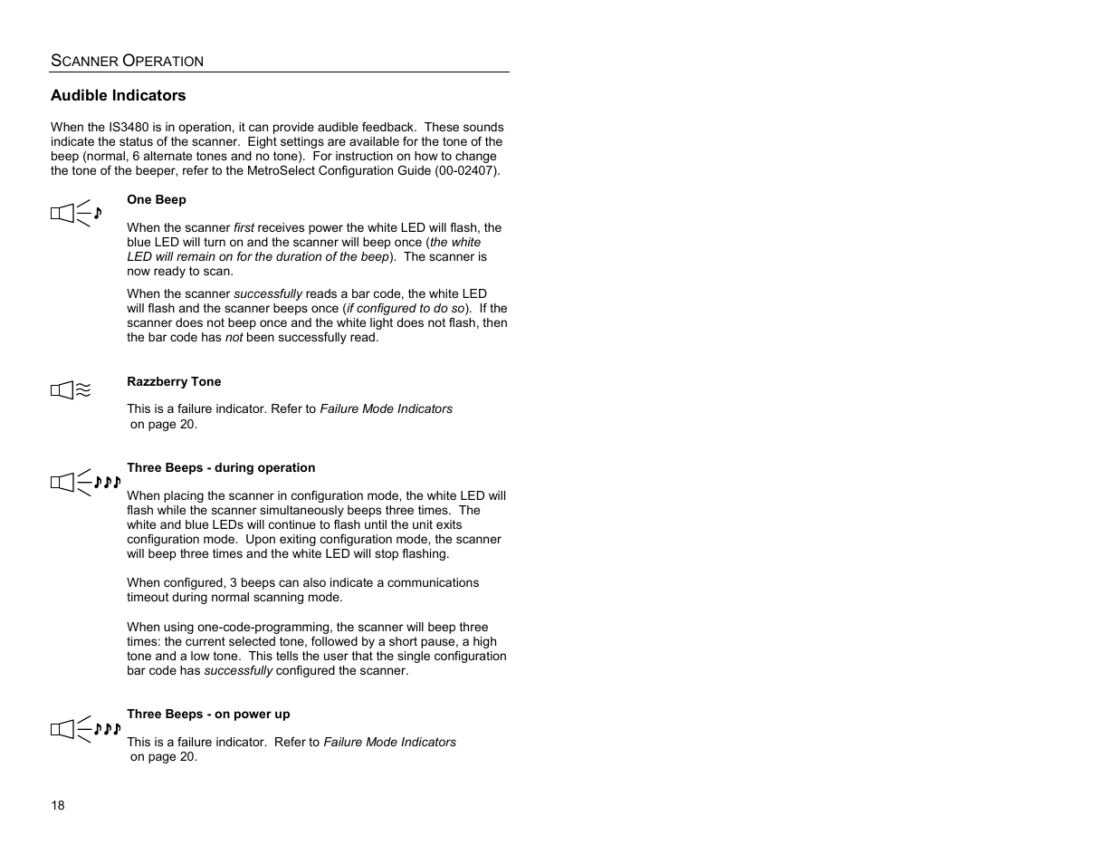 Indicators, Audible indicators, Audible | Metrologic Instruments IS3480-00 User Manual | Page 22 / 56