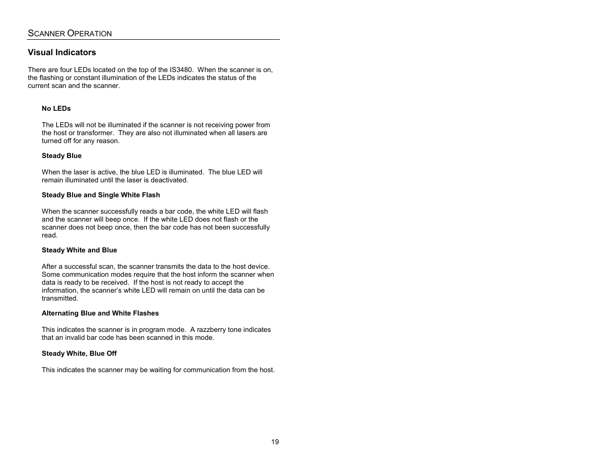 Visual indicators, Visual | Metrologic Instruments IS3480-00 User Manual | Page 23 / 56