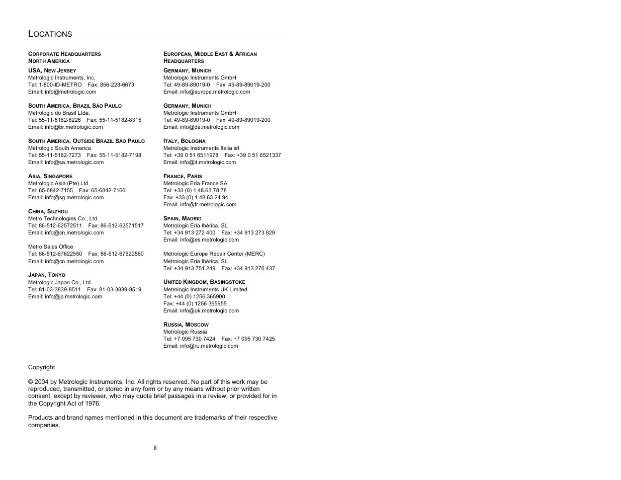 Locations | Metrologic Instruments IS3480-00 User Manual | Page 3 / 56