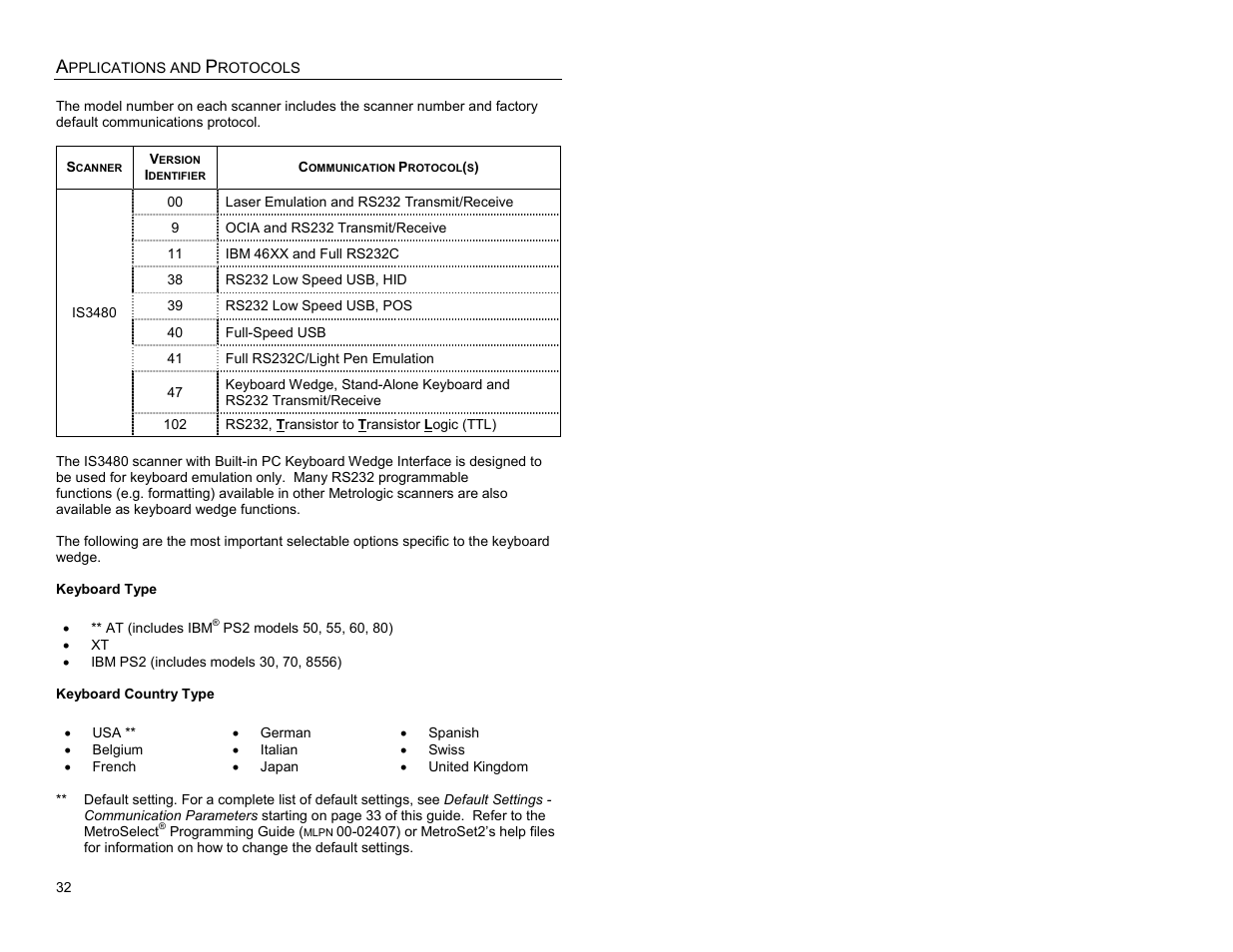 Applications and protocols | Metrologic Instruments IS3480-00 User Manual | Page 36 / 56