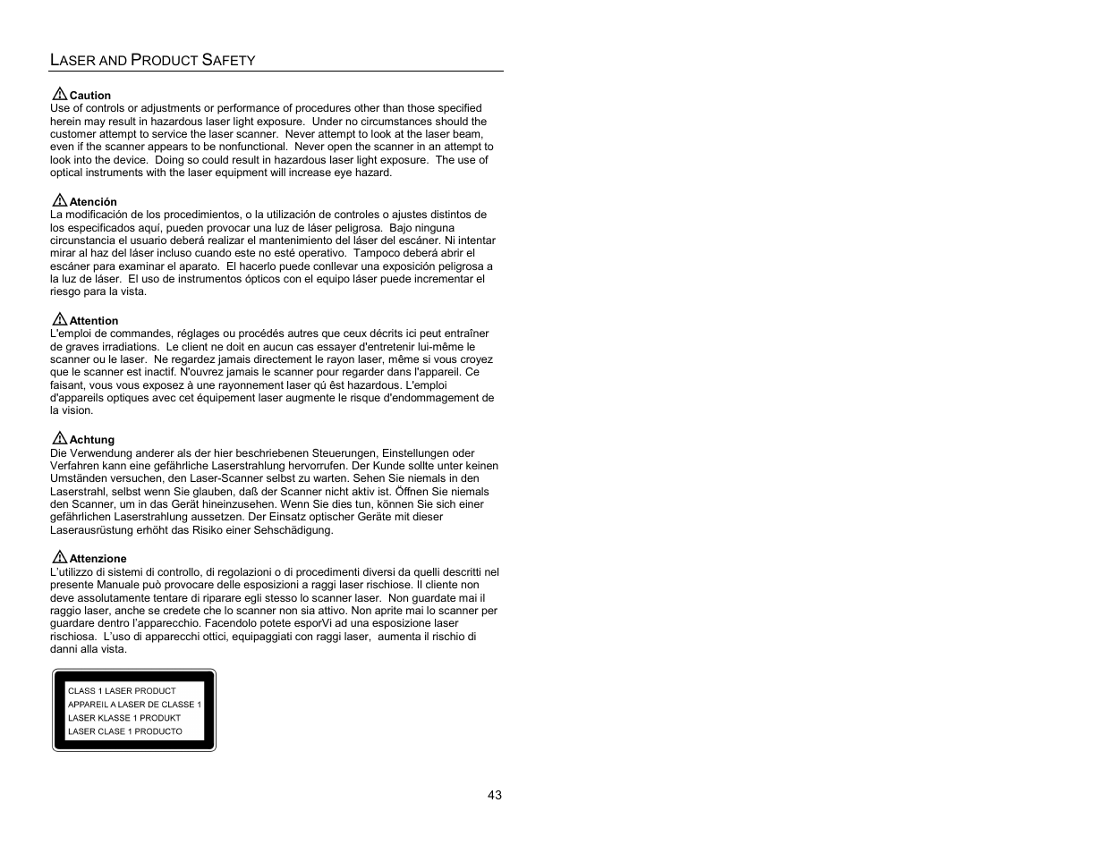 Laser and product safety, Cautions, Notices | Metrologic Instruments IS3480-00 User Manual | Page 47 / 56