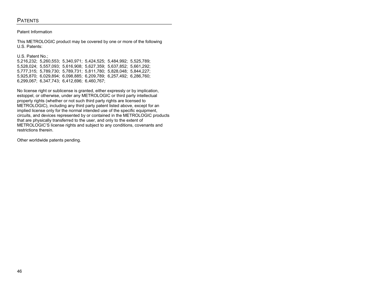 Patents | Metrologic Instruments IS3480-00 User Manual | Page 50 / 56