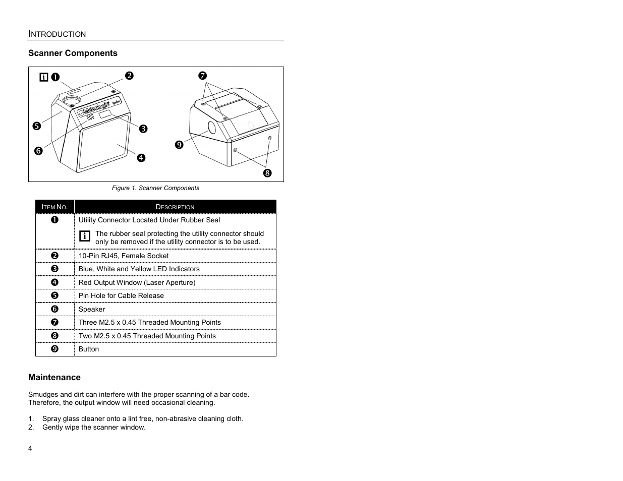 Scanner components, Maintenance, Scanner components maintenance | Metrologic Instruments IS3480-00 User Manual | Page 8 / 56