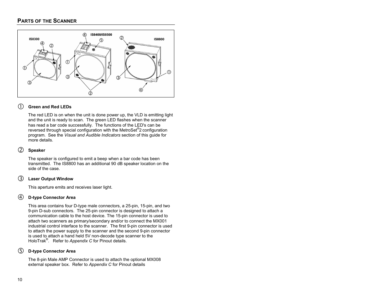 Parts of the scanner | Metrologic Instruments IS8000 Series User Manual | Page 14 / 40