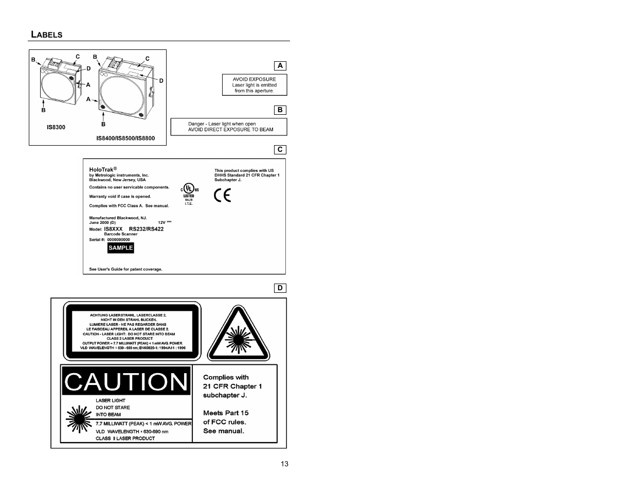 Labels | Metrologic Instruments IS8000 Series User Manual | Page 17 / 40
