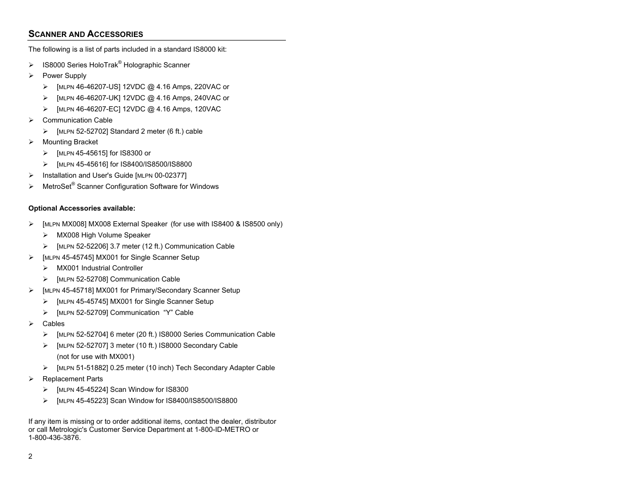 Scanner and accessories | Metrologic Instruments IS8000 Series User Manual | Page 6 / 40
