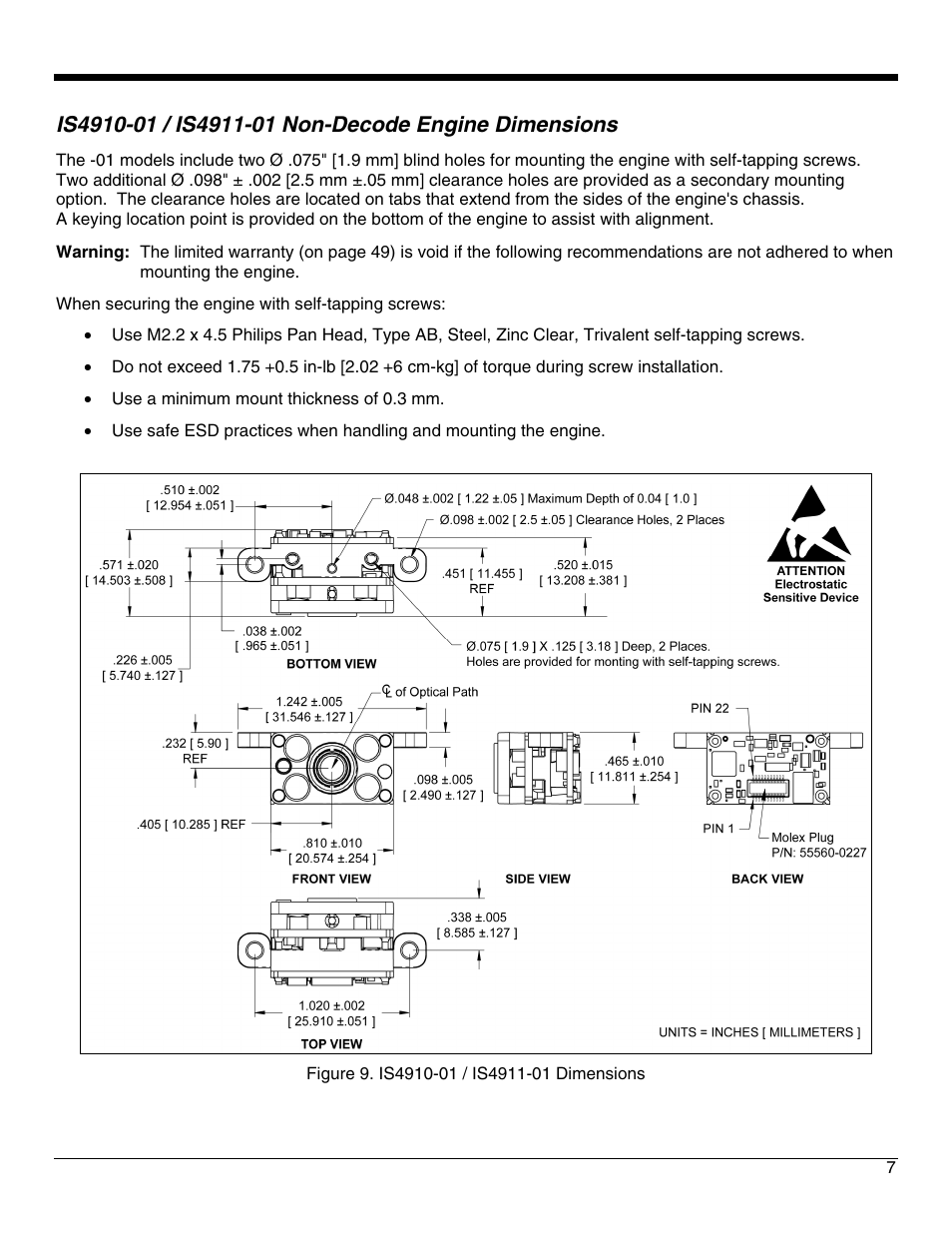 Is4910-01 / is4911-01 non-decode engine dimensions | Metrologic Instruments IS4921 User Manual | Page 13 / 61