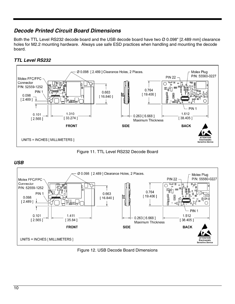 Decode printed circuit board dimensions, Ttl level rs232 | Metrologic Instruments IS4921 User Manual | Page 16 / 61