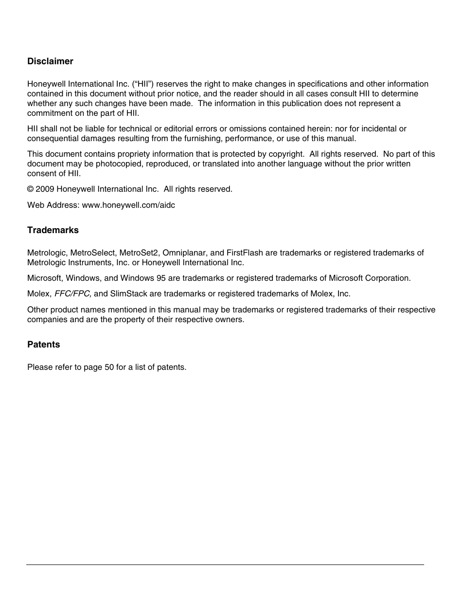 Disclaimer | Metrologic Instruments IS4921 User Manual | Page 2 / 61