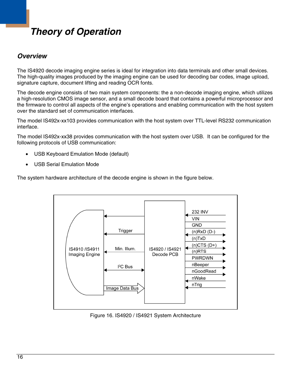 Theory of operation, Overview | Metrologic Instruments IS4921 User Manual | Page 22 / 61