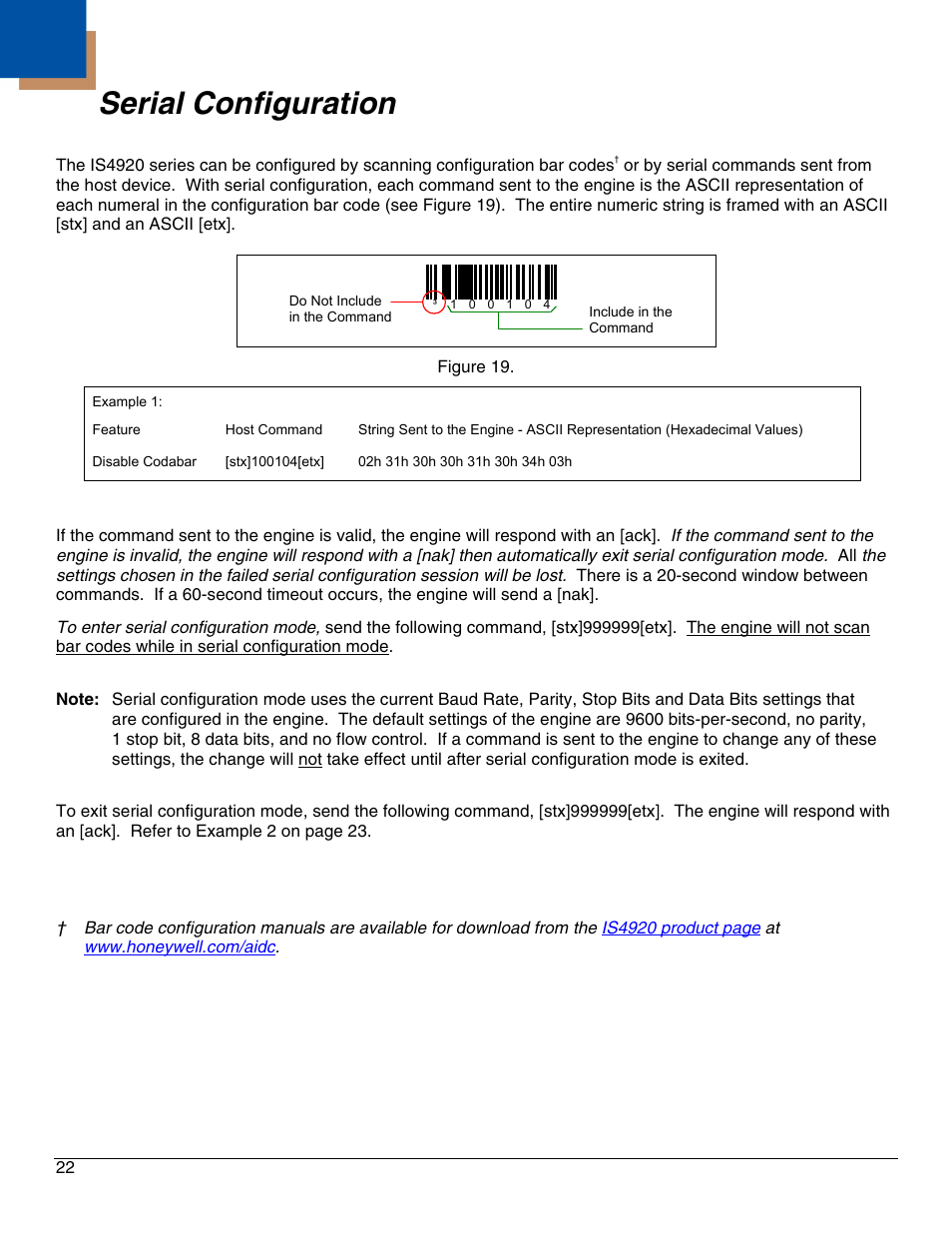 Serial configuration, Serial configurations | Metrologic Instruments IS4921 User Manual | Page 28 / 61