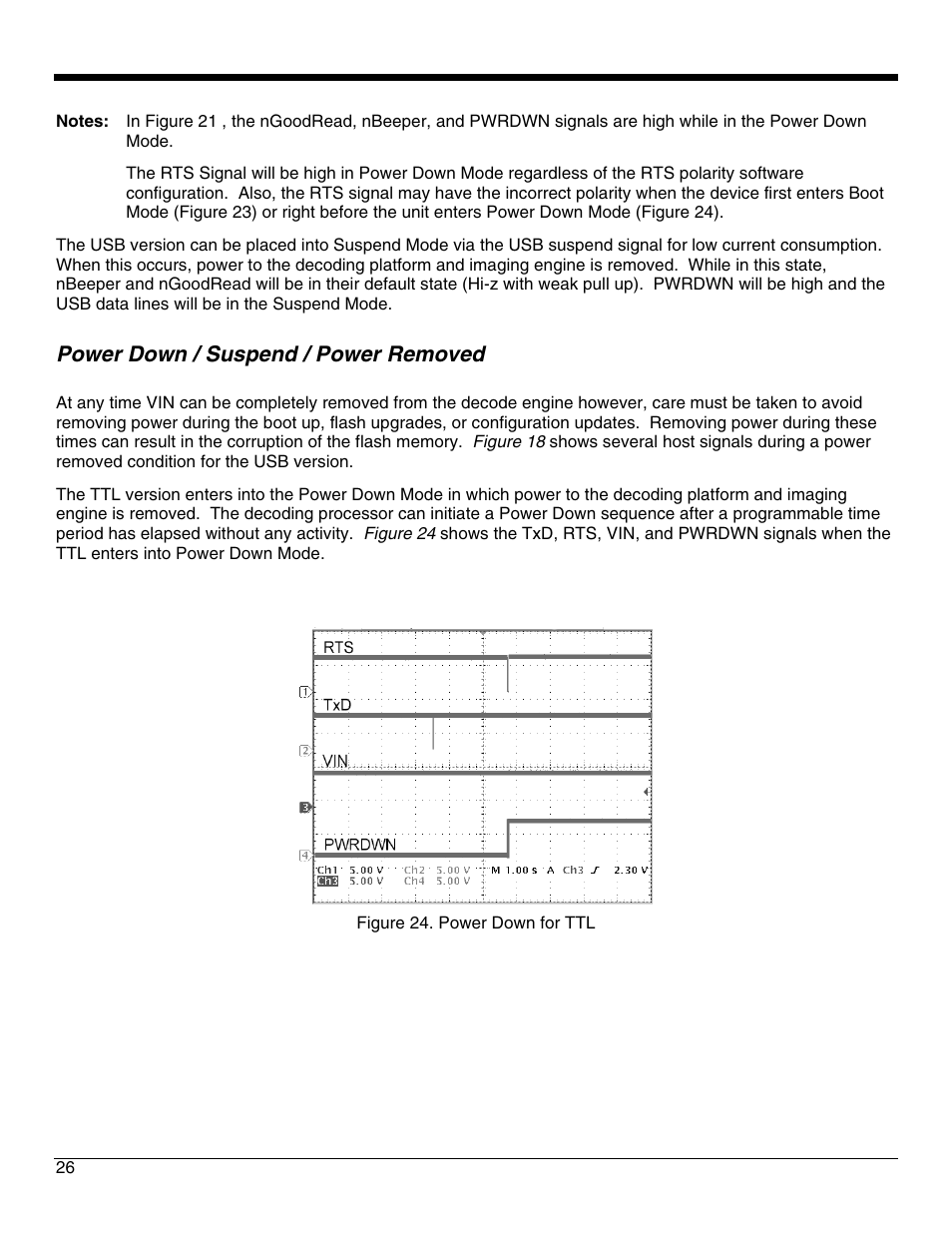 Power down / suspend / power removed, Power down/suspend/power removed | Metrologic Instruments IS4921 User Manual | Page 32 / 61