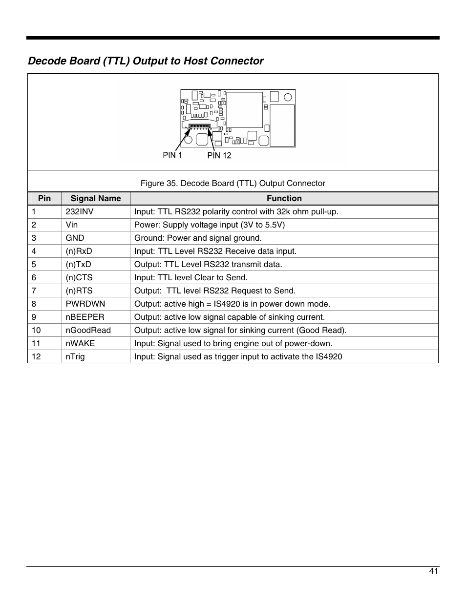 Decode board (ttl) output to host connector | Metrologic Instruments IS4921 User Manual | Page 47 / 61