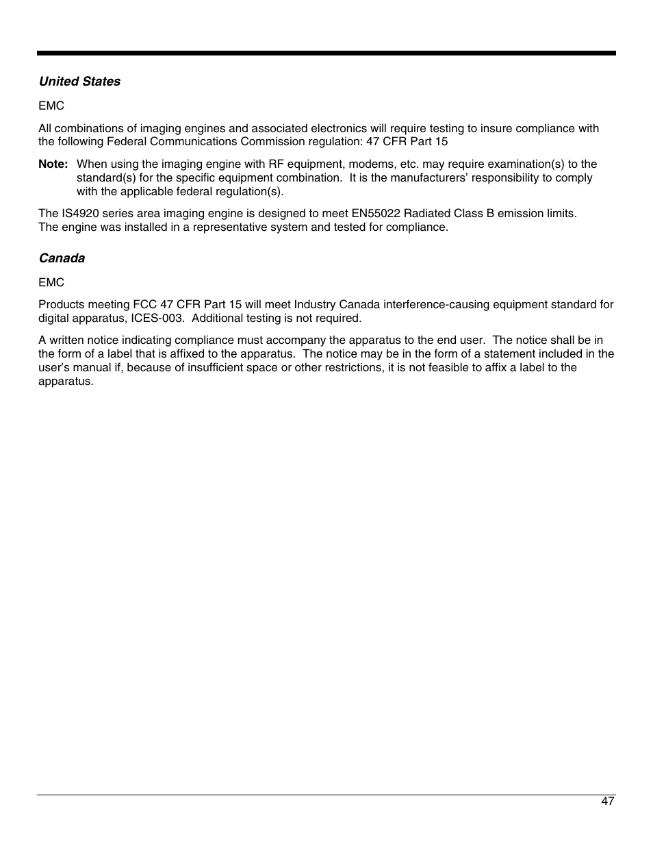 United states, Canada | Metrologic Instruments IS4921 User Manual | Page 53 / 61