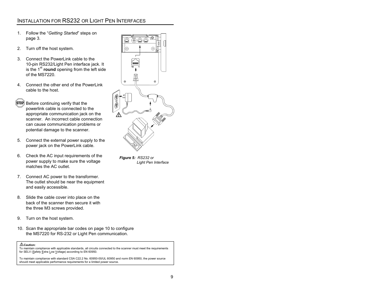 Rs232 or light pen interfaces, Rs232 | Metrologic Instruments Laser Scanner User Manual | Page 13 / 56