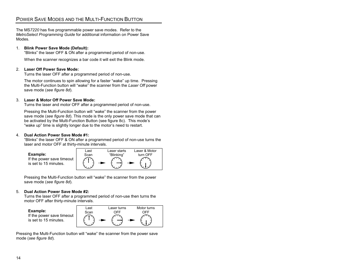 Power save modes and the multi-function button | Metrologic Instruments Laser Scanner User Manual | Page 18 / 56