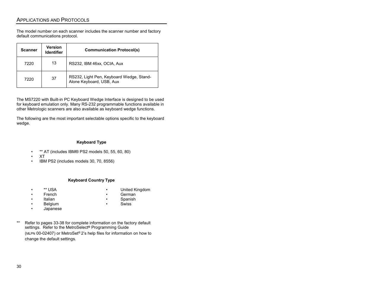 Applications and protocols | Metrologic Instruments Laser Scanner User Manual | Page 34 / 56