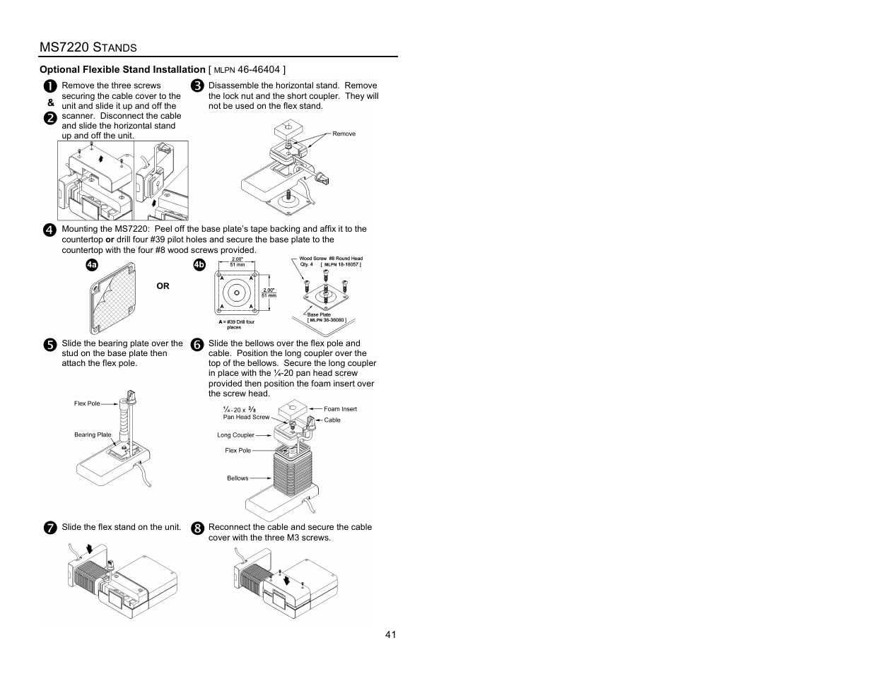 Optional flex stand installation, Ms7220 s | Metrologic Instruments Laser Scanner User Manual | Page 45 / 56
