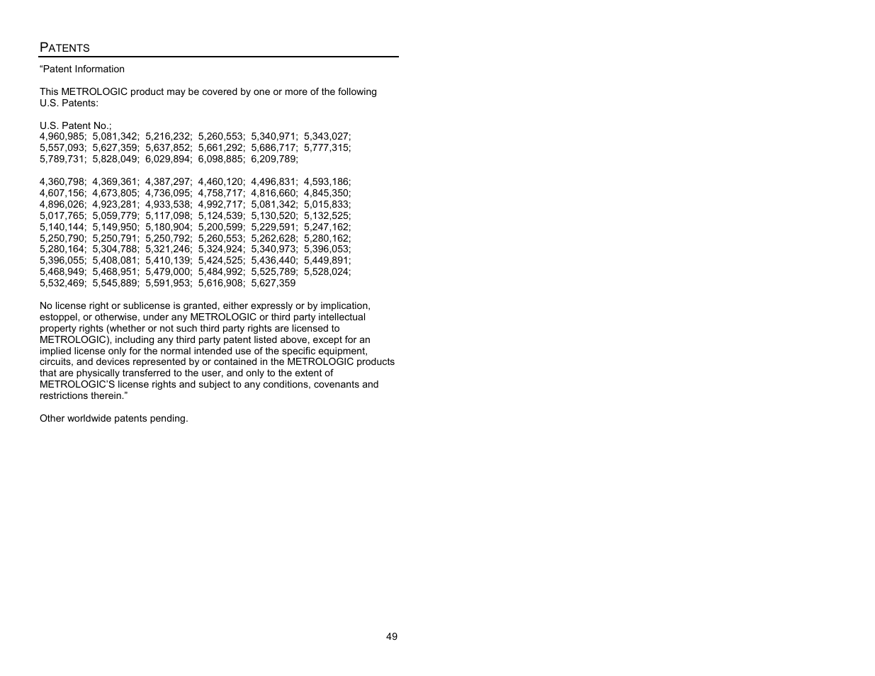 Patents | Metrologic Instruments Laser Scanner User Manual | Page 53 / 56