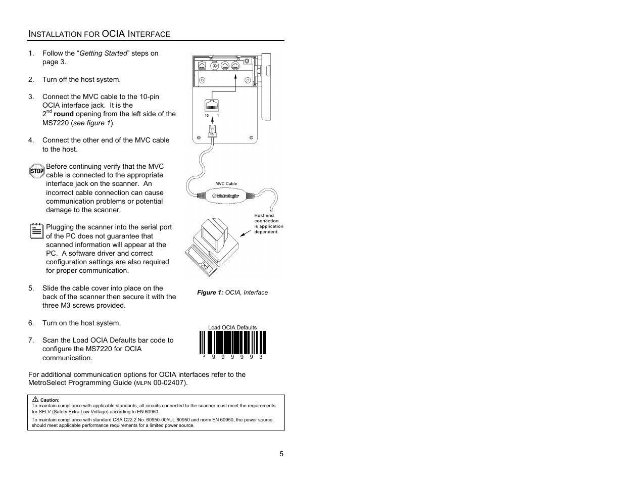 Installation, Ocia interface, Ocia i | Metrologic Instruments Laser Scanner User Manual | Page 9 / 56