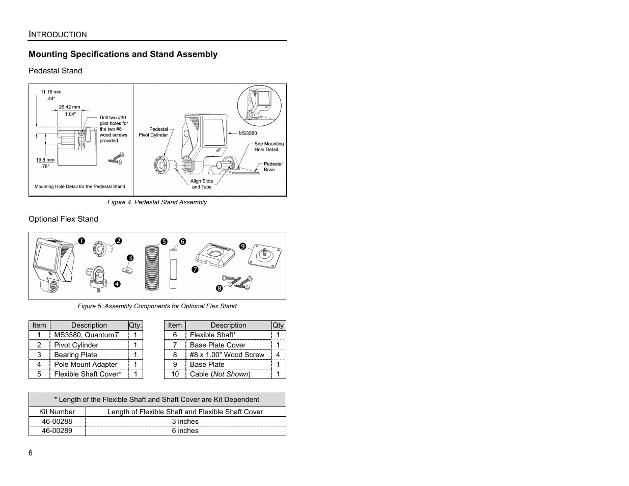 Mounting specifications and stand assembly, Flex stand, Pedestal stand | Metrologic Instruments MS3580 User Manual | Page 10 / 56