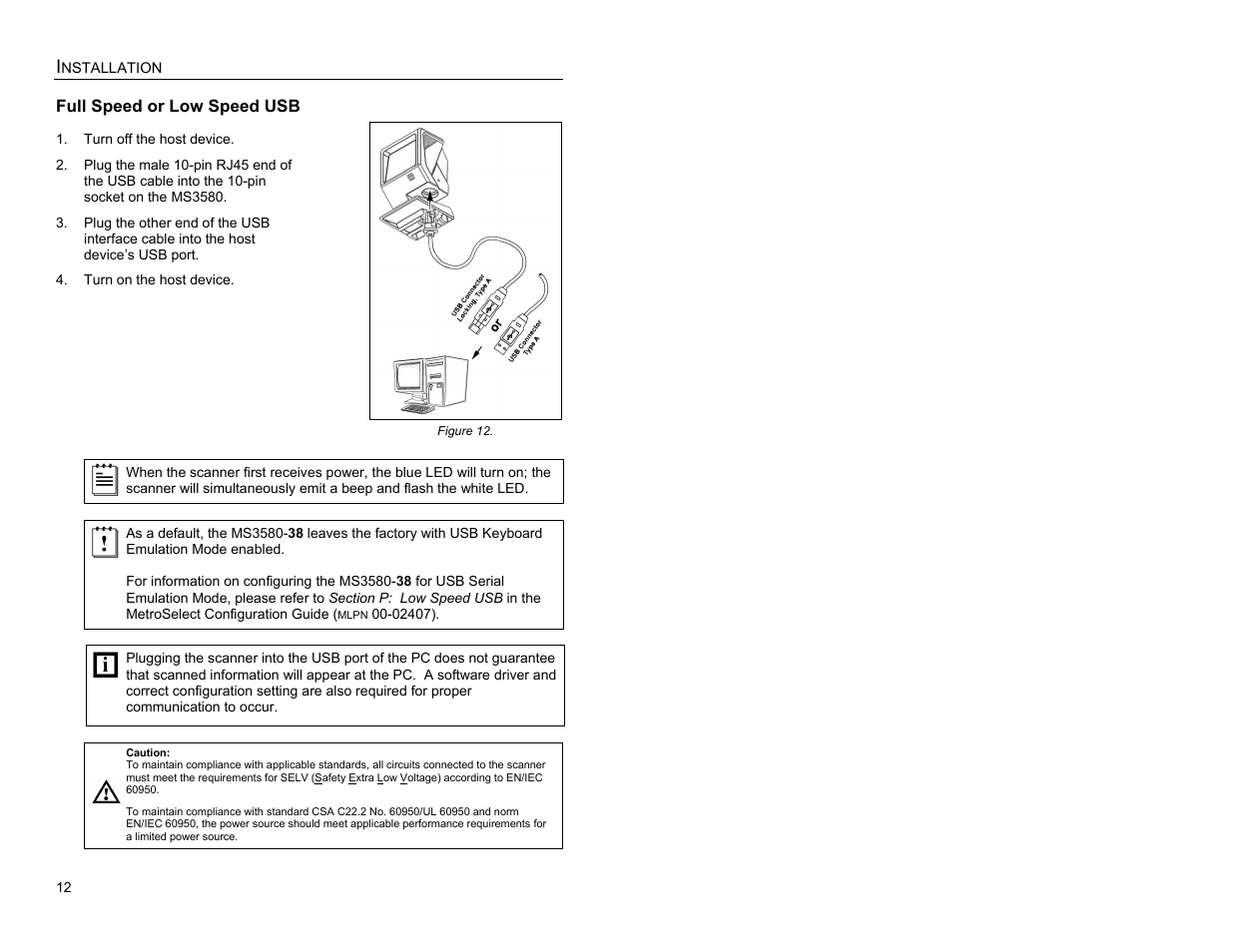 Full speed or low speed usb (integrated) | Metrologic Instruments MS3580 User Manual | Page 16 / 56