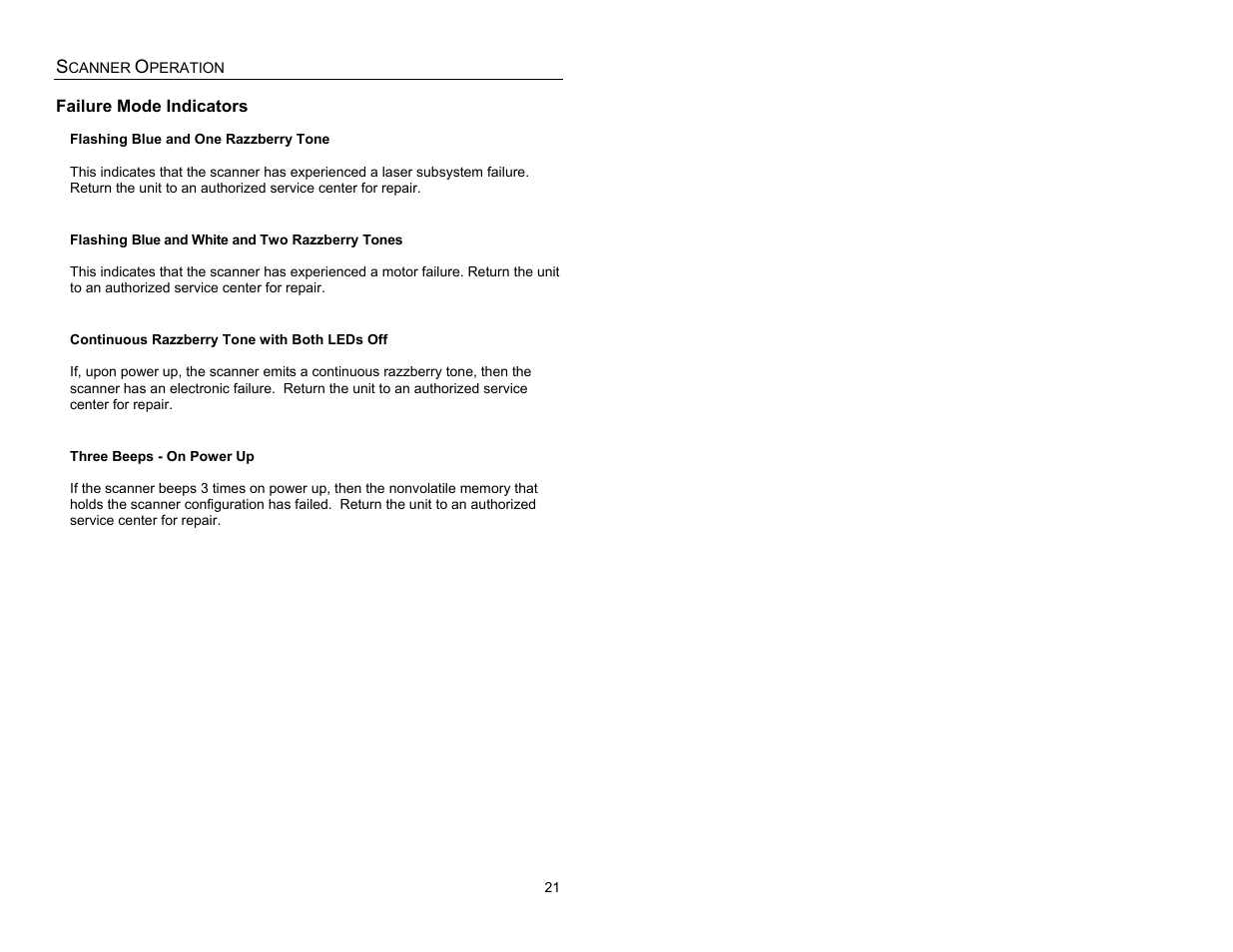 Failure mode, Failure | Metrologic Instruments MS3580 User Manual | Page 25 / 56