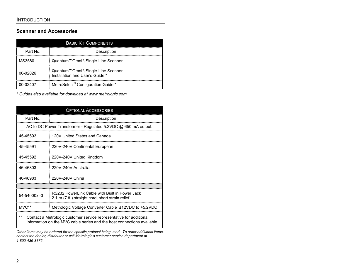 Scanner and accessories | Metrologic Instruments MS3580 User Manual | Page 6 / 56