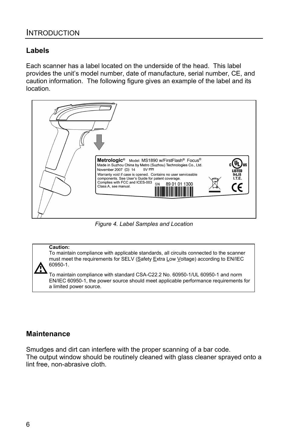 Labels, Maintenance | Metrologic Instruments MS1890 User Manual | Page 10 / 48