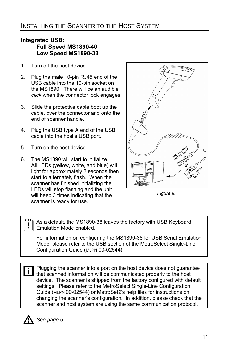 Integrated usb, Full speed ms1890-40, Low speed ms1890-38 | Ibm ms1890-11, Full speed usb ms1890-40 (integrated) | Metrologic Instruments MS1890 User Manual | Page 15 / 48