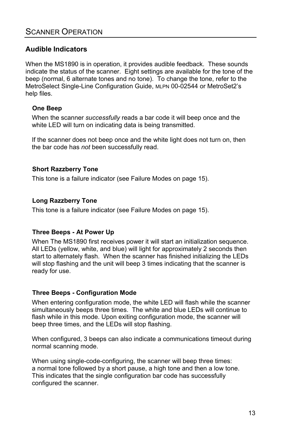 Audible indicators | Metrologic Instruments MS1890 User Manual | Page 17 / 48