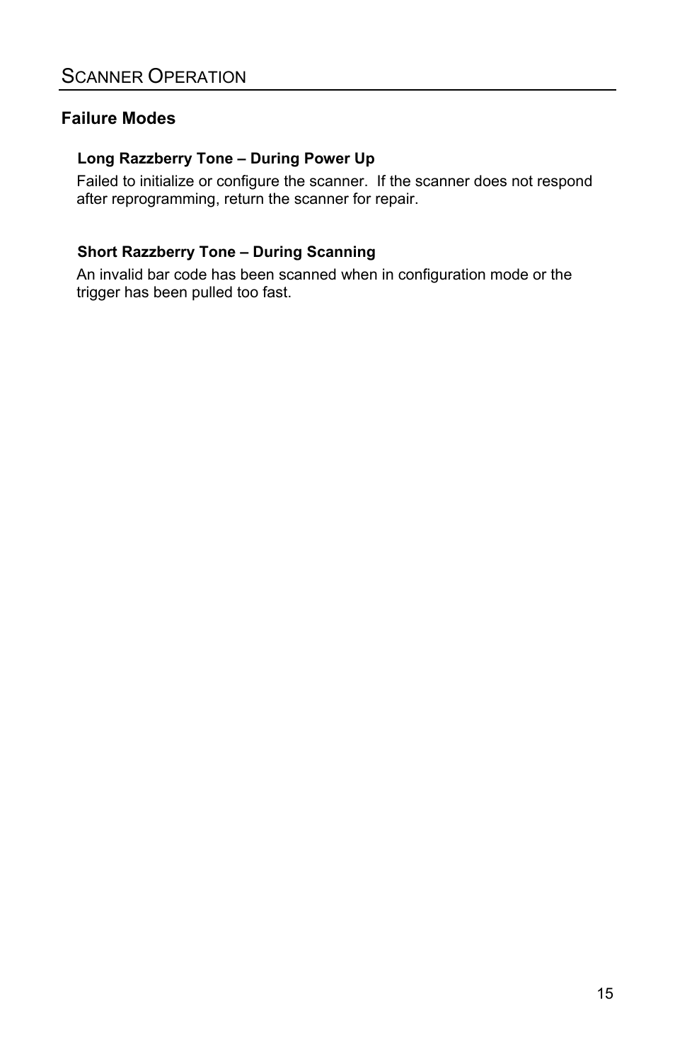 Failure modes | Metrologic Instruments MS1890 User Manual | Page 19 / 48