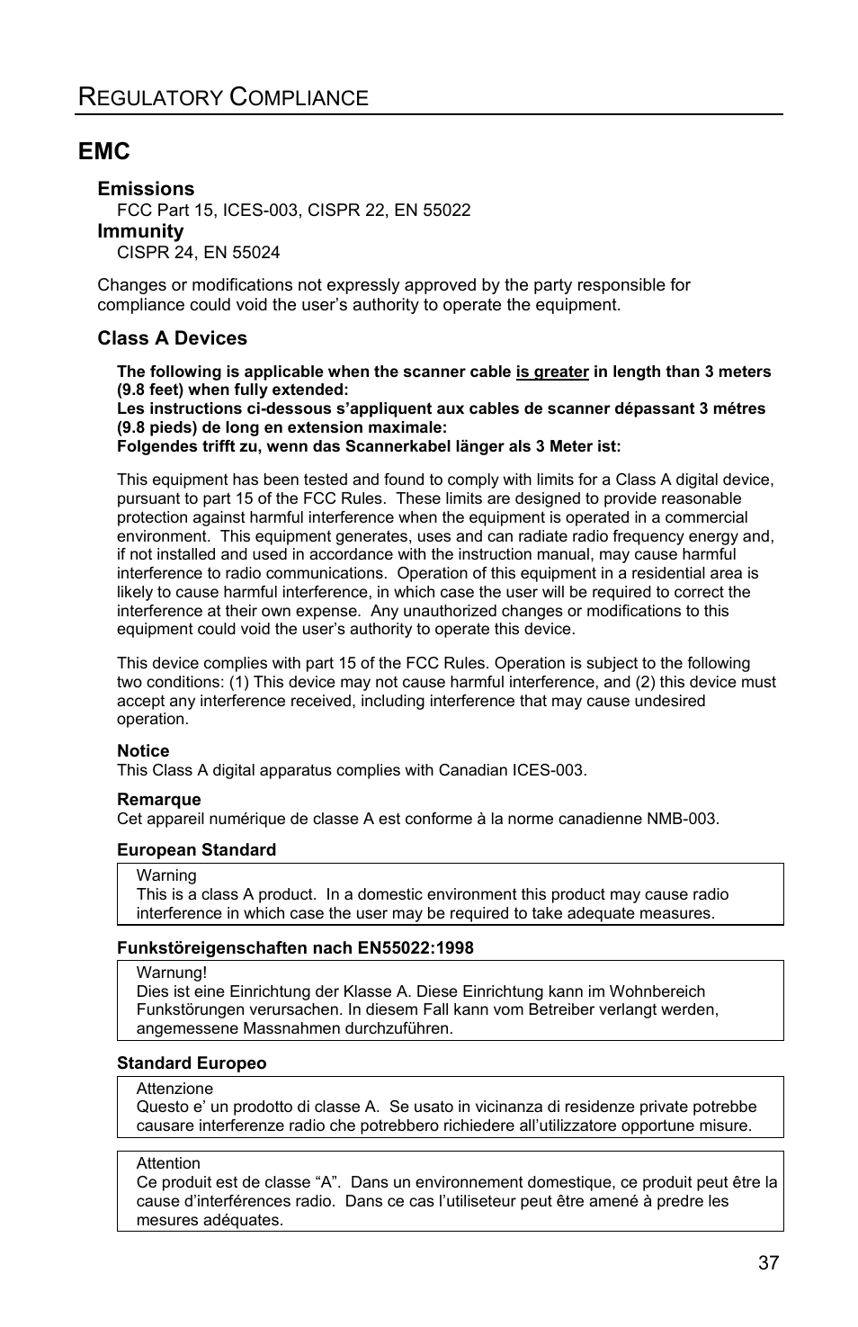 Regulatory compliance, Egulatory, Ompliance | Metrologic Instruments MS1890 User Manual | Page 41 / 48