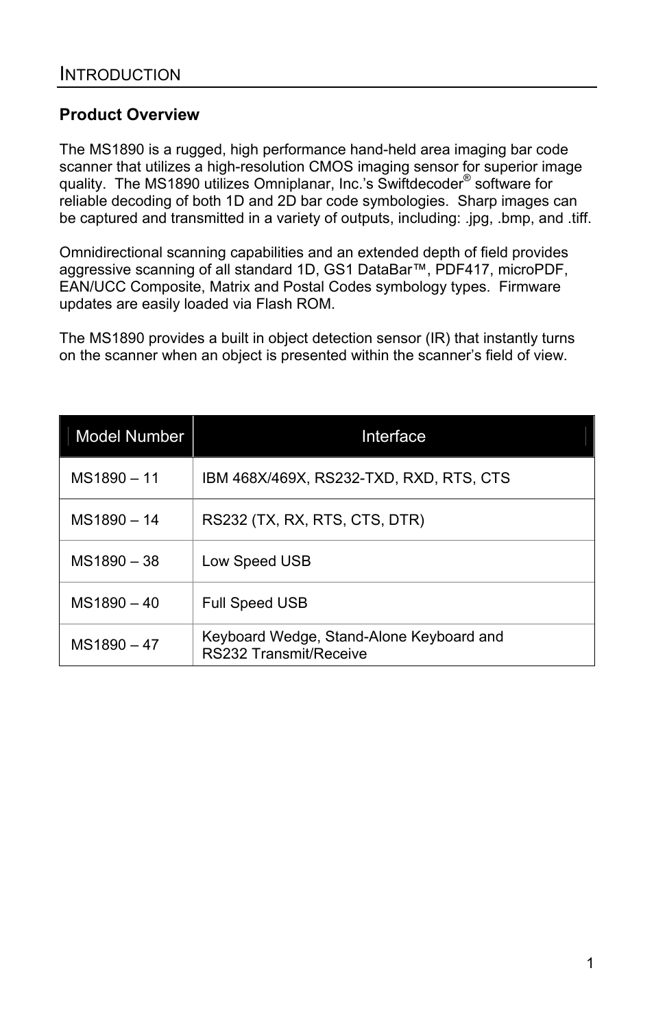 Introduction, Product overview | Metrologic Instruments MS1890 User Manual | Page 5 / 48